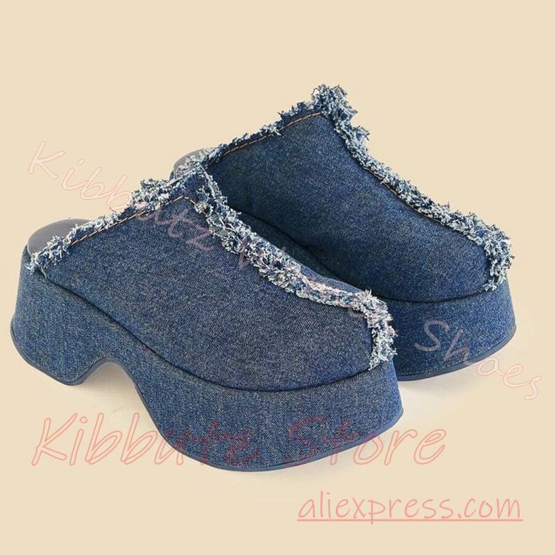 Mules de plataforma em denim,  - Street Fashion Y2K avaliação e preço